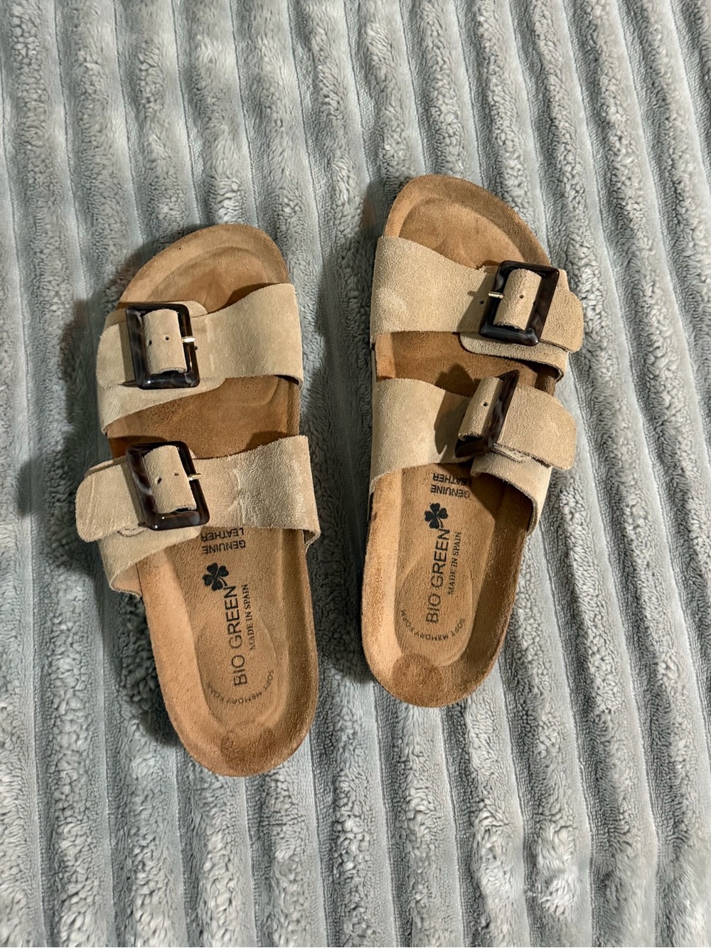 Beige Women's Double-Buckle Slide Sandals